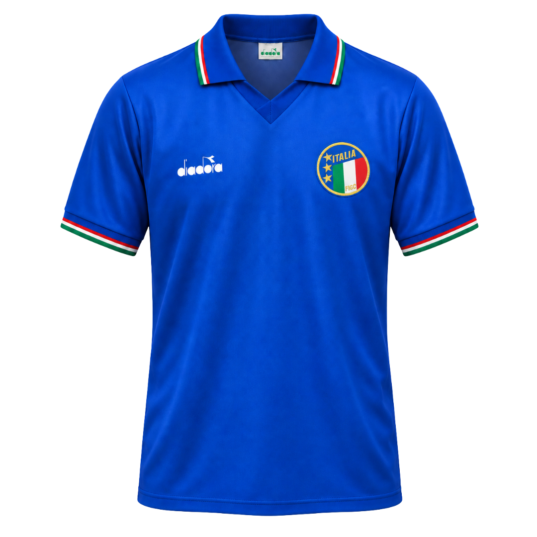 Italy 1990 World Cup home retro jersey in blue with Italia crest and tricolour trim - ITASPORT